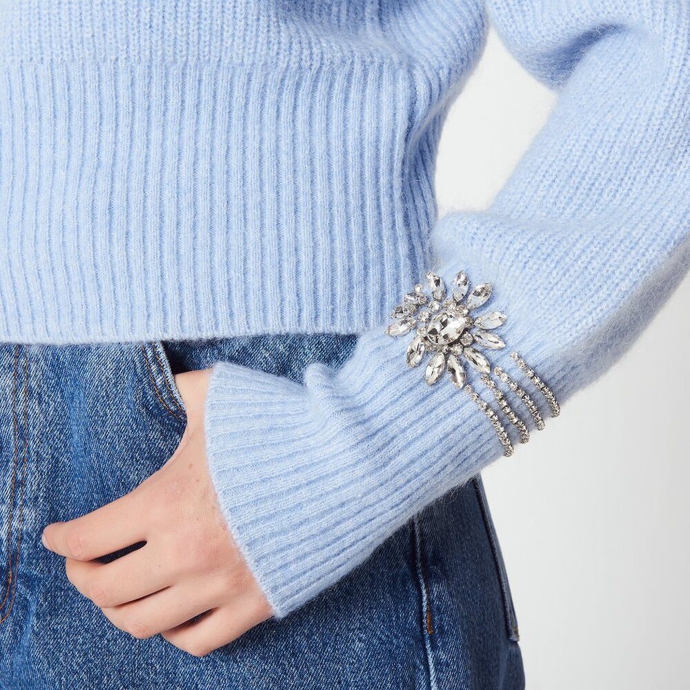 Sandro Knautie Bracelet Detail Sweater In Sky Blue Jewel Sleeve Sz 2
